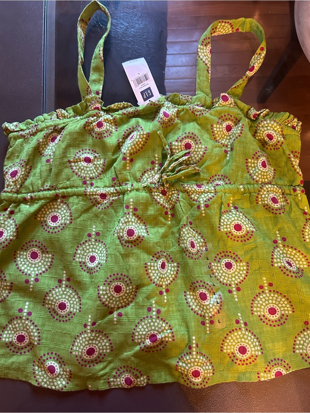 GAP Green Patterned Cotton Camisole with Pink Accents